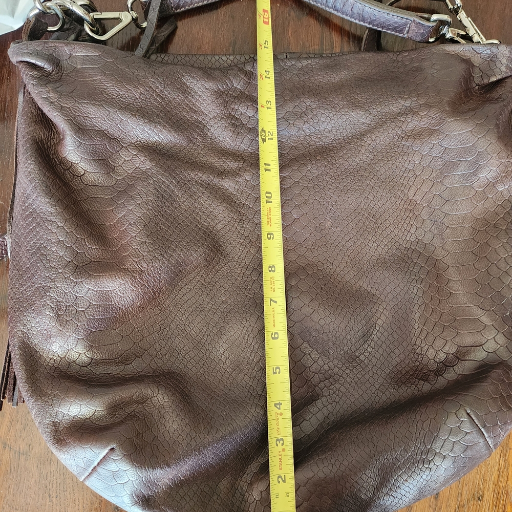 GIANNI CHIARINI Brown Reptile Leather Large Hobo Bag Italy Convertible Luxe EUC - Picture 8 of 10